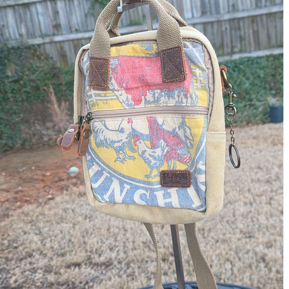 Selina‎ Vaughan Studios Canvas Mini  Backpack Crossbody Rooster Print Tan Boho - Picture 3 of 16